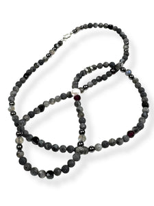 LARVIKITE, GREY LAVA STONE & PEARL