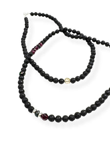 BLACK LAVA STONES, GARNET & BLACK OPAL