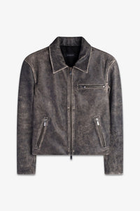 DISTRESSED LEATHER BLOUSON PEARLED IVORY